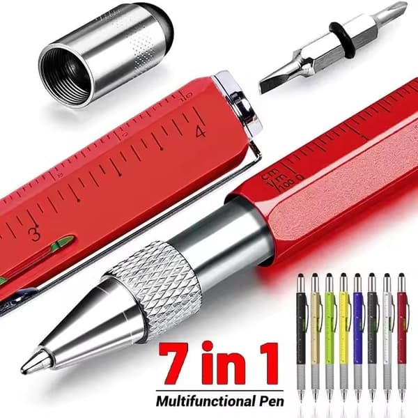 6-i-1 Multifunksjonell Metallkulepenn med Stylus Linjal Le A8