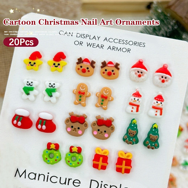 20 st Mixed 3D Cartoon Resin Julserie Nagelcharm