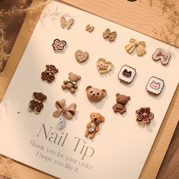 10 stk DIY Nail Art Decor Brown Flower Bear Bow Love Diamond Nai C 10Pcs