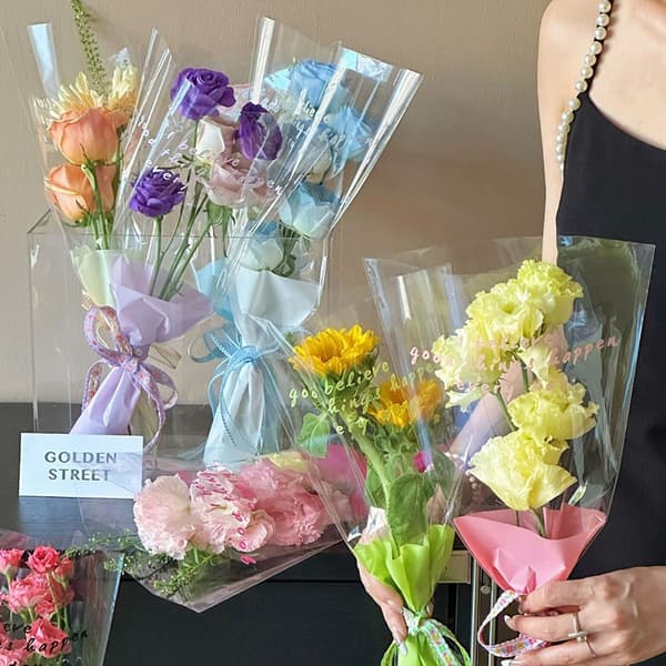 10 st Enstaka Rosärmar Blomsteromslagsväska Bukettförpackning A2