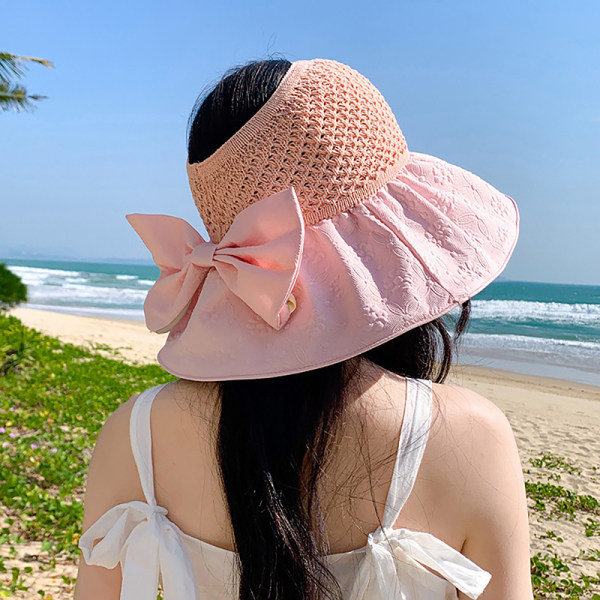 Matkahattu Bowknot Decor Naisten Hattu Taitettava aurinkohattu Rantahattu Pink