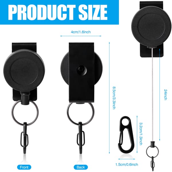 4-pack infällbar nyckelring Heavy Duty med bältesklämma Black 1