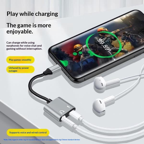 1 stk 2-i-1 Type-C til 3,5 mm AUX-lydadapter USB C hodetelefonlading A2
