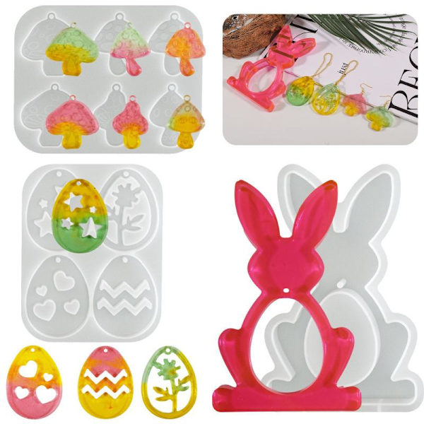 3D påskeharepynt silikonform DIY egg soppformer A4