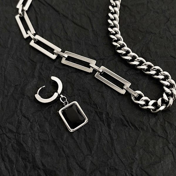 Creative Hip-hop Tide Brand Simple Black Square øredobber Pendan A2