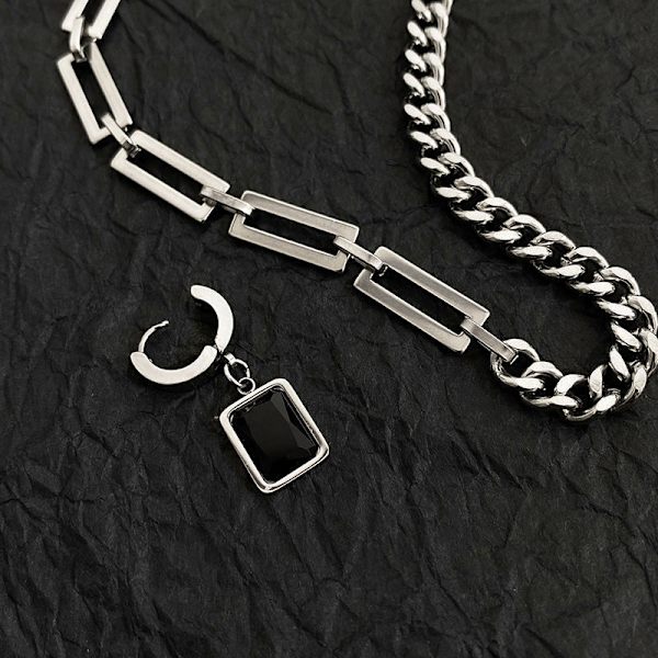 Creative Hip-hop Tide Brand Simple Black Square øredobber Pendan A3