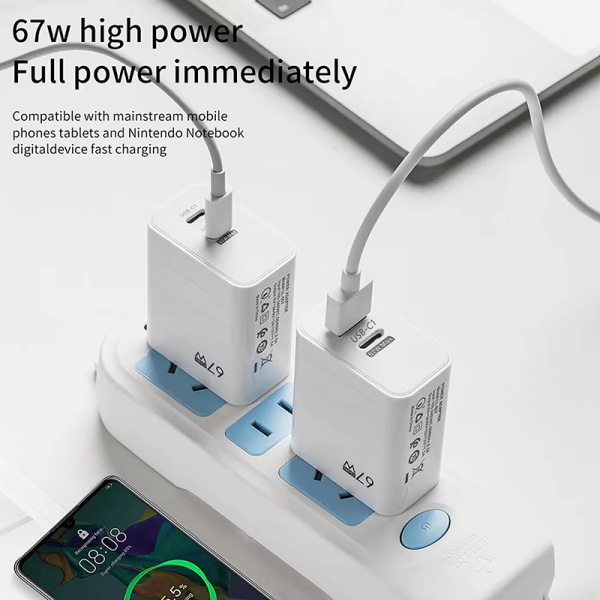 67W hurtigoplader USB Type C opladeradapter til IPhone 15 14 13 white EU