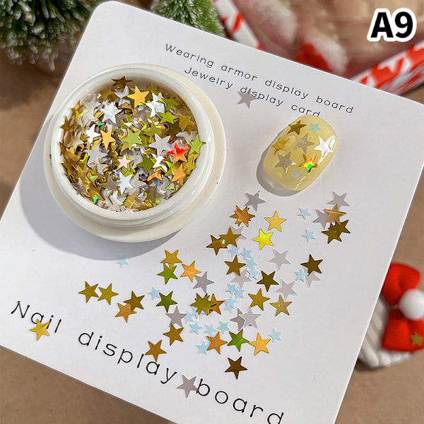 Juldekorationsspetsar Snöflingor Naglar Paljetter Nagelkonst Glitter A9