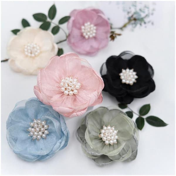 5 stk sy stoff 3D chiffon blomst chiffon perler senter kunstig A7