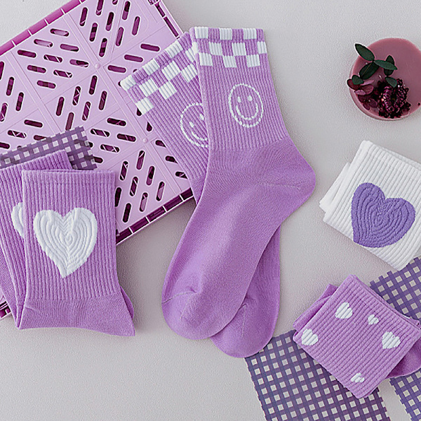 Muoti violetti väri puuvillainen urheilusukat naisille Sweet LoveHe H