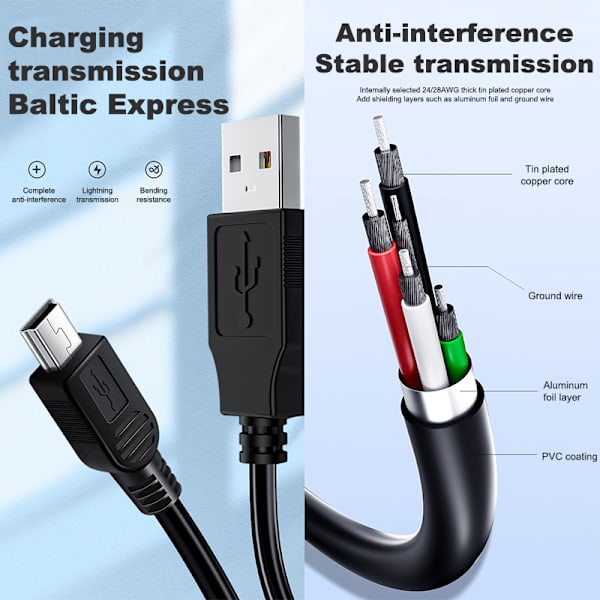 V3 Port 5P Datakabel Trapezformet T-port Ladekabel 80CM Mi Black