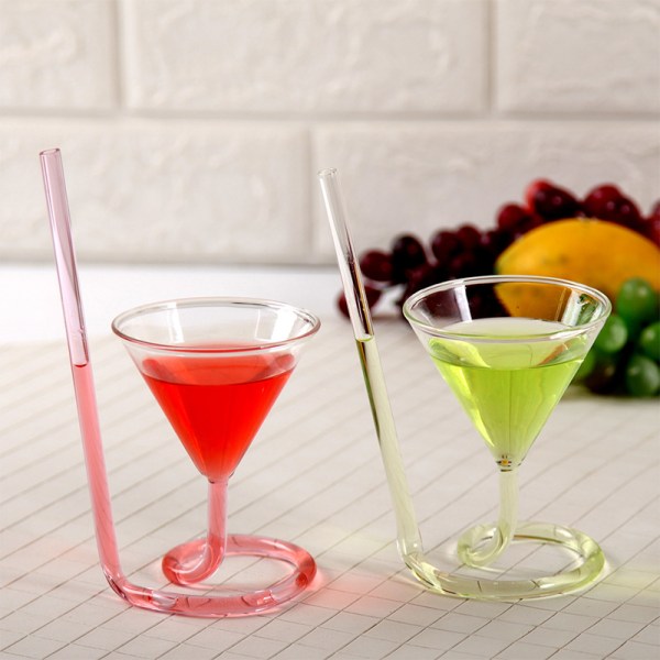 Spiral Cocktail Glass Revolving Martini Creative Long Tail Stra Transparent