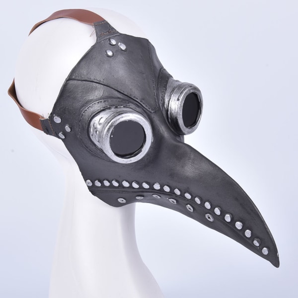Maske Halloween kostume fugl lang næse næb PU læder Steampunk Gray