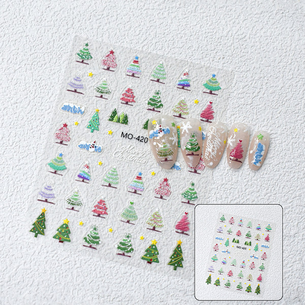 5D Nagelstickers Dekaler Präglade Julgran Snöflingor A1