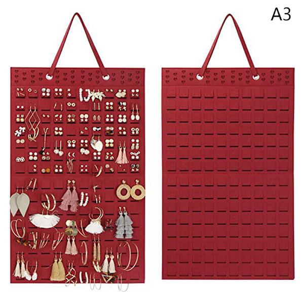 Vægmonteret smykker Display Organizer Taske Lodret Ørering Nec Red