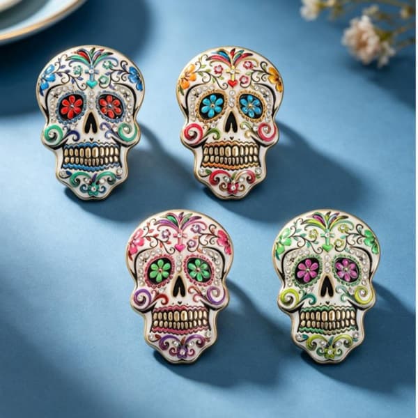 Färgglada blommor Sugar Skull Brosch Glittrande Strassdetaljer A3