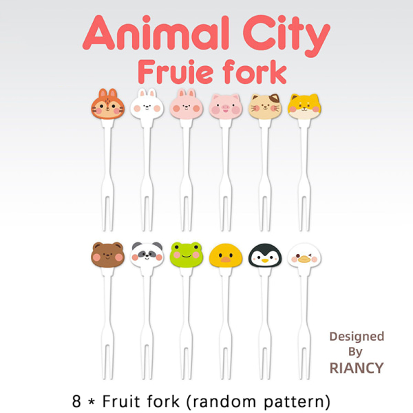 8 kpl / set e Animal Fruit Fork Kids Snack Jälkiruokakoristehaarukka Pink