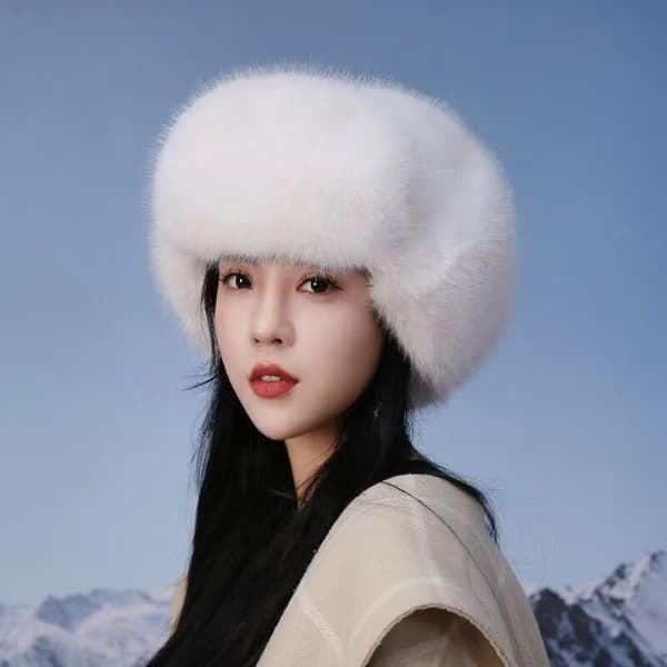 Vinter Plys Faux Pels Hat Til Kvinder Tyk Fluffy Ørebeskyttelse White