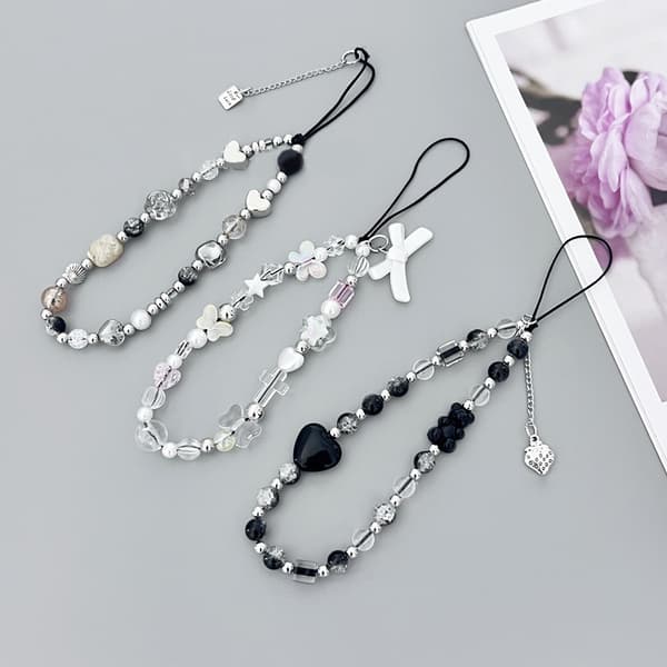 Bow Beaded Phone Pendant Love Bear Key Chain Charm hängande rep B