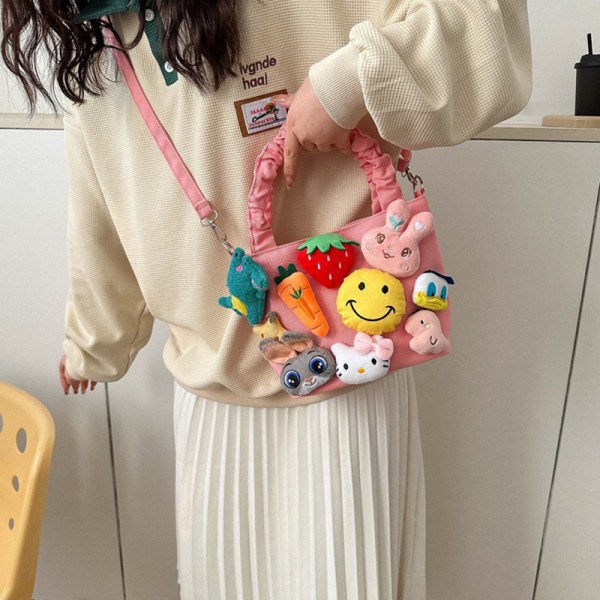 Stitching Doll Handbag Dame Full Bag Cartoon Doll Doll Cross Beige