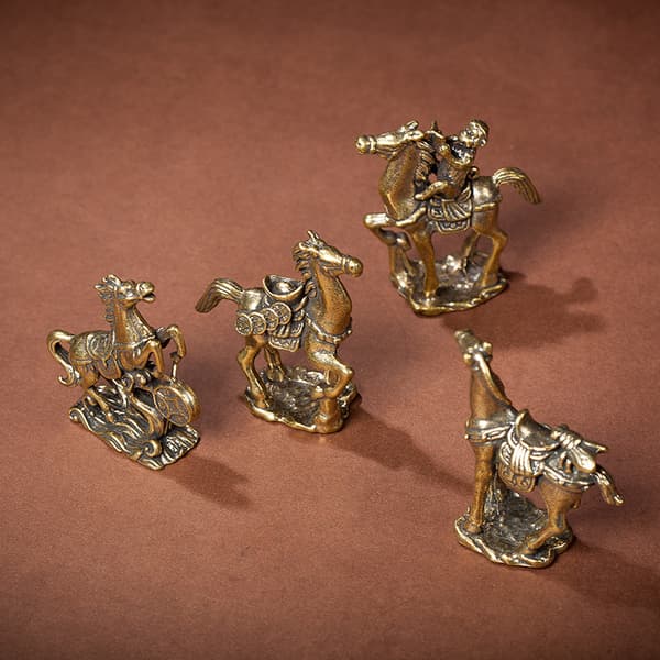 Antik Messing Solid Langhale Hestefigur Miniature Ornament A6