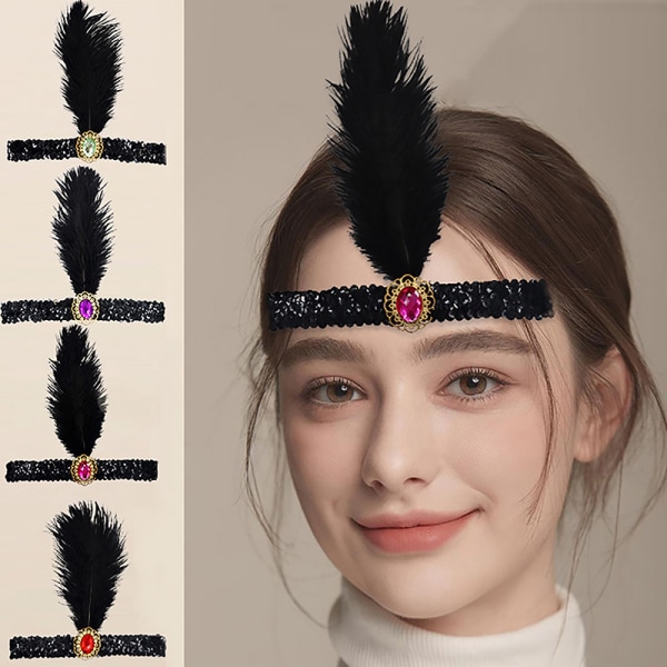 Halloween Black Feather Hårband Brilliant Paljetter Struts Feat Black