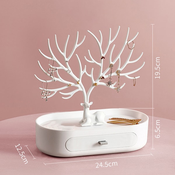 Deer Örhängen Halsband Ring Smycken Display Stand Bricka Träd X-With drawer
