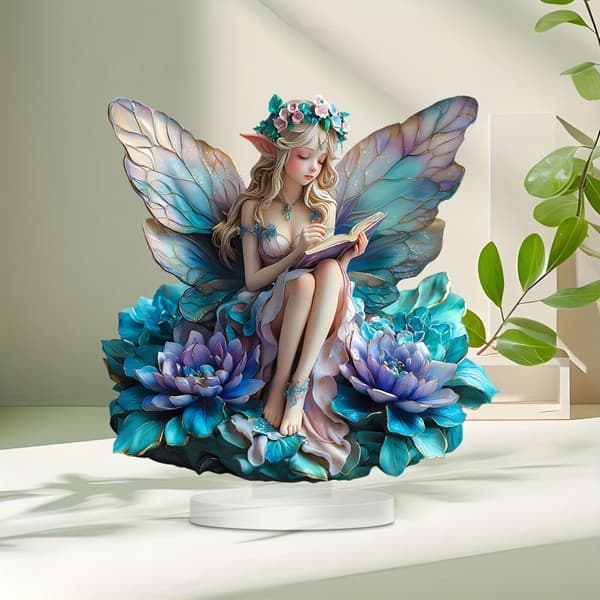 1 stk. akryl sommerfuglefe-statue bordpynt sommerfugl A2