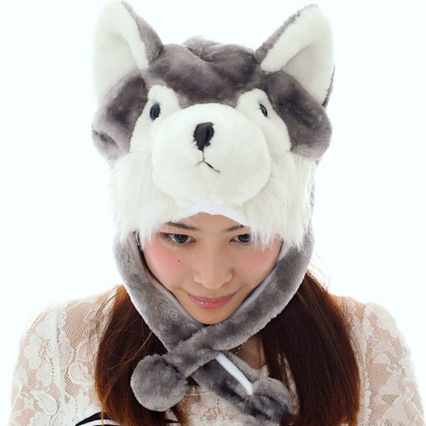 e Wolf Plush Hat e Vindtett Warm Hat Dress Up Winter Ear Prote Gray