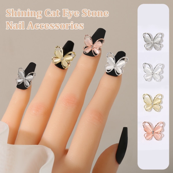 3 kpl Nail Art Charm 3D Cat's Eye Butterfly strassit Nail Dri A 3Pcs