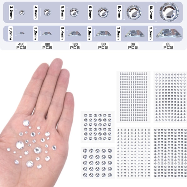 Selvklæbende ansigtshår ædelstene Rhinestones Crystal Sticker Body J 8mm/36pcs