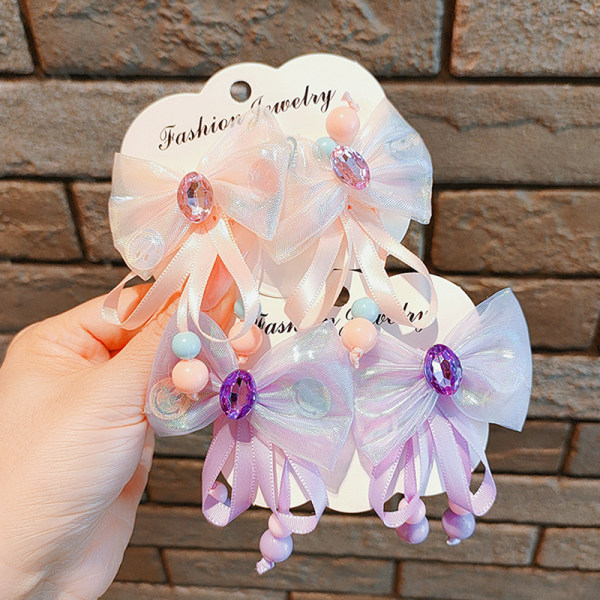 Butterfly Ribbon Hårklemmer for jenter No Harm Baby Diamond Hair Pink
