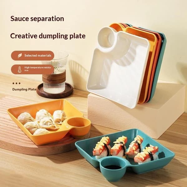 4 st dumplingtallrikar med integrerade såsfack för hemmet 4pcs