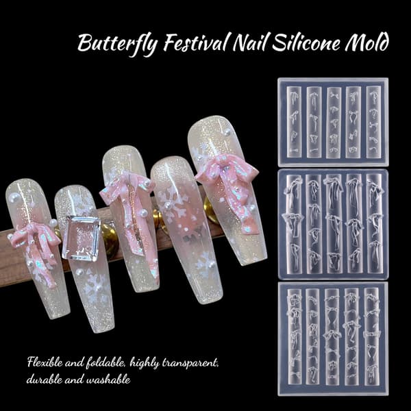 Bandbåge Nail Art Form Silikon Tecknad Rosett Mönster Nagel 2