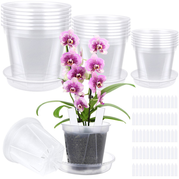 3 storlekar 18-pack plastkrukor genomskinliga krukor med bricka och 100 st o Army green one