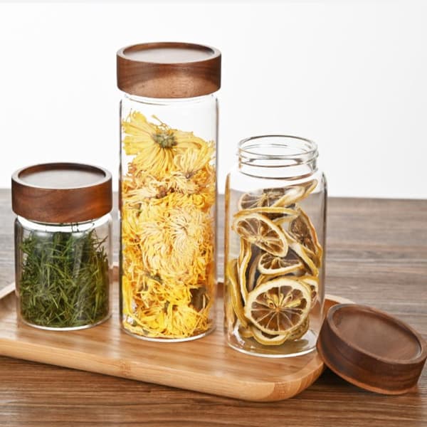 Kaffebönor Förseglad Tank Transparent Glasbehållare Med Trä A2