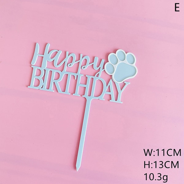 Dobbelt akryl tillykke med fødselsdagen kage topper til hundefødselsdag E