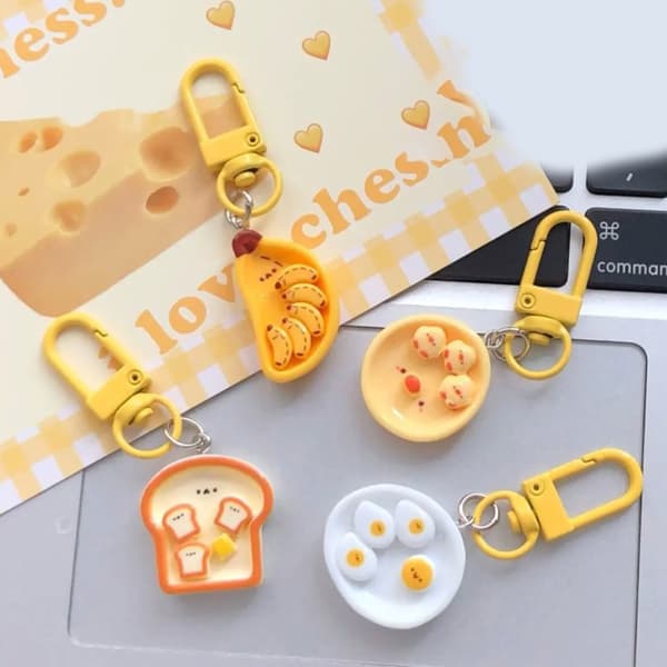 e Morgenmad Tallerken Pendant Sjov Simulering Play Keychain Creativ A2