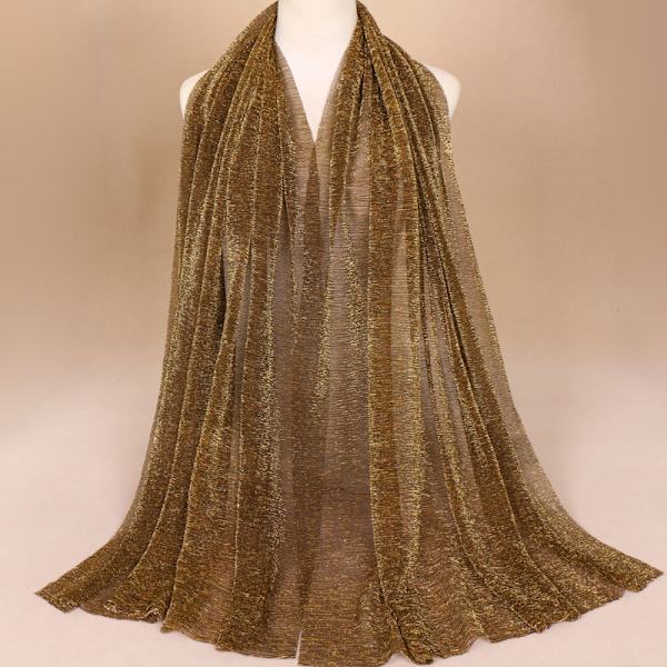 Glitter Skjerf Kvinner Muslim Shimmer Hijab Crinkle Shiny Shawl Is Brown