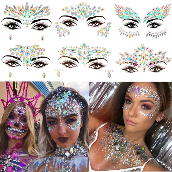 3D Body selvklæbende Glitter Stickers Crystal Party Face Eye Gems 19