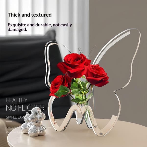 Klar Akryl Fjärilsformad Vas Hög Transparent Finish För