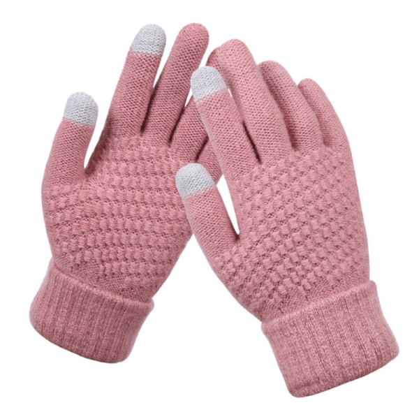 Winter Touch Gloves Naisten Lämmin Stretch Knit Rukkaset jäljitelmä W Pink