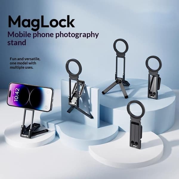 Bærbar magnetisk telefonholder og selfiestang 3-i-1 foldbar T A4