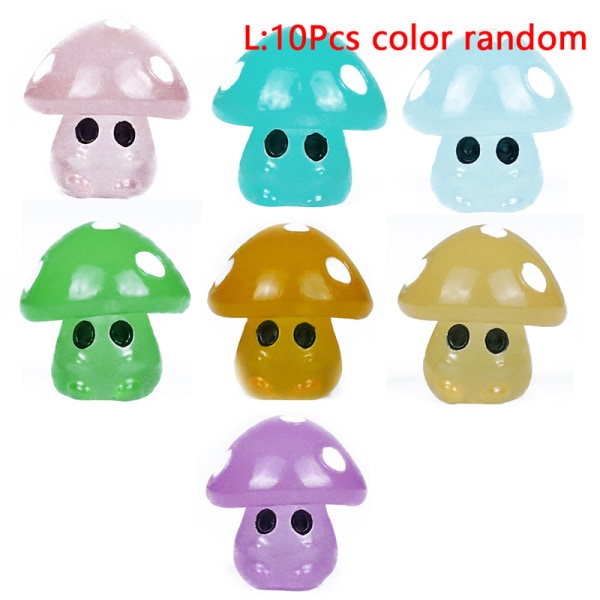 10 st färgglada glödande små svampar minifigurer miniatyr L