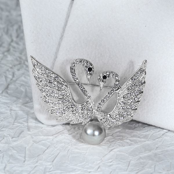 Rhinestone Pearl Swan Broscher Bröllopsfest För Damkläder Silver