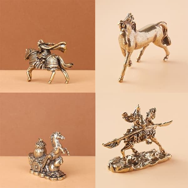 Antik Messing Solid Langhale Hestefigur Miniature Ornament A10