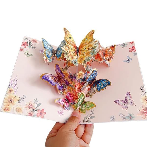 3D Fold Ud Sommerfugl Blomst Lykønskningskort Håndlavede Farvekort A30