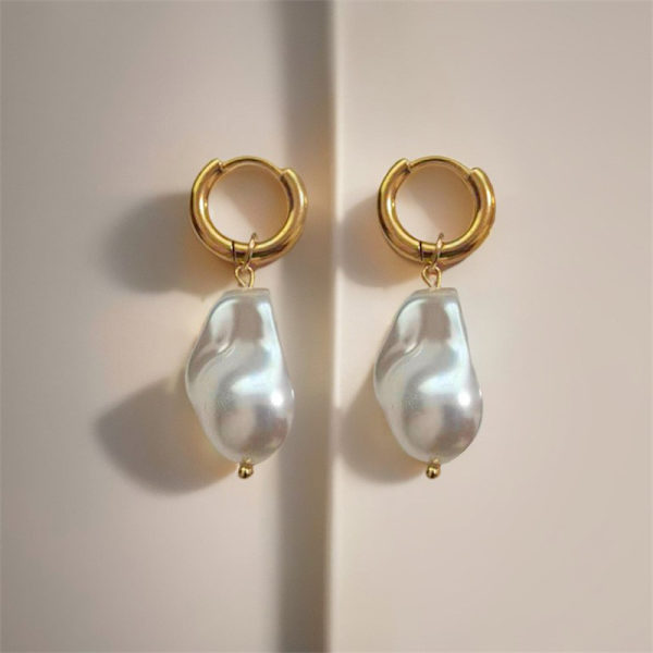 Retro imitasjon barokk perle anheng øredobber for kvinner Nye Li Gold 3.0X10mm