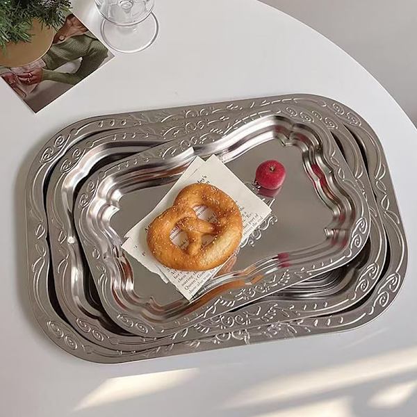 Rektangulær bakke i rustfrit stål med præget design opbevaring D S
