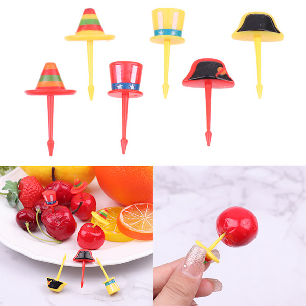 6 stk/sett Minihatter Pick Kid Fruktgaffel Bento Box Decor Reusab
